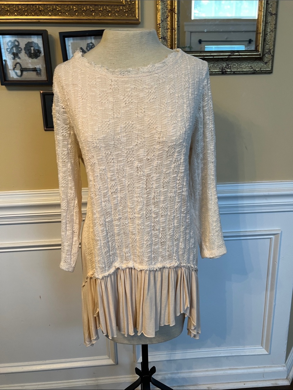 Cupio Cream Knit Long-Sleeve Tunic with Ruffle Hem